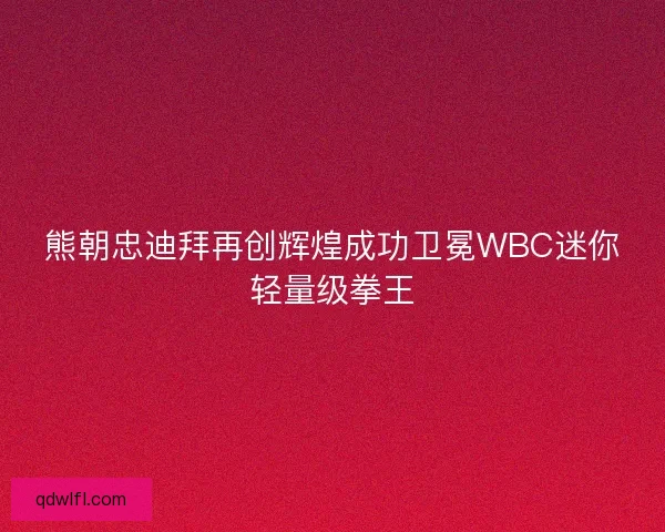 熊朝忠迪拜再创辉煌成功卫冕WBC迷你轻量级拳王