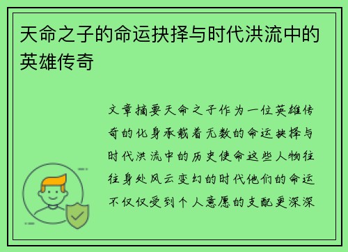 天命之子的命运抉择与时代洪流中的英雄传奇